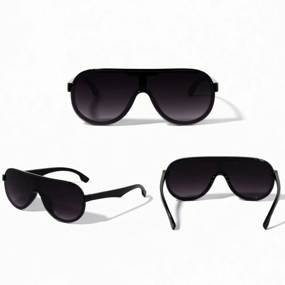 Classic Men Black‎ Shield Sunglasses Offering Bold Edgy All-Black Look Fashion